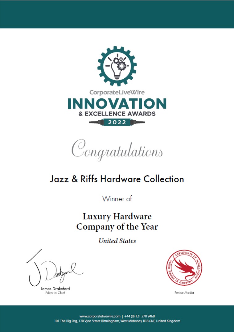  United States Innovation & Excellence Awards 2022  - LUXURY HARDWARE COMPANY OF THE YEAR - 